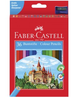 Комплект цветни моливи Faber-Castell - Замък, 36 броя, с острилка