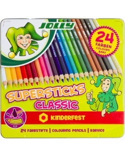 Комплект цветни моливи Jolly Kinderfest Classic - 24 цвята, метална кутия