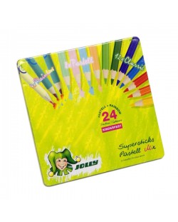 Комплект цветни моливи Jolly Kinderfest Pastell Mix – 24 цвята, метална кутия