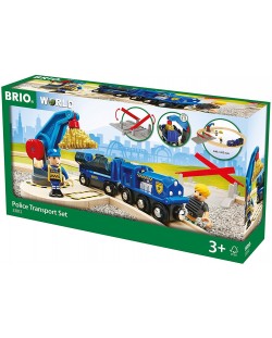 Комплект Brio World - Полицейски влак с релси и аксесоари, 17 части
