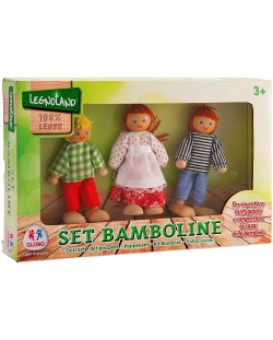 Комплект кукли Globo Legnoland - 3 броя, с дървени елементи