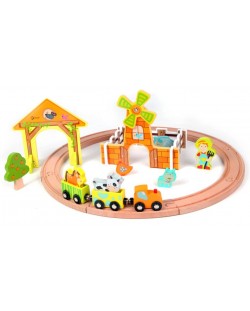 Дървена играчка Classic World - Писта с влак и животни