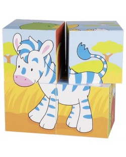 Дървени кубчета Goki - Животни, четири части