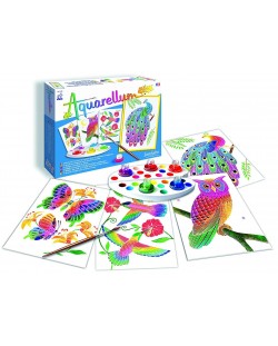 Комплект за оцветяване с акварелни бои Sentosphere Aquarellum Junior - Птици