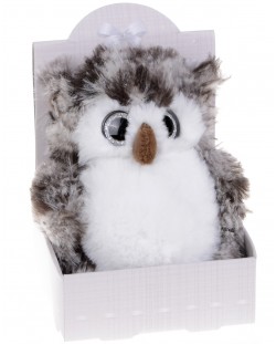 Плюшена играчка Morgenroth Plusch - Сиво бухалче с бляскави очи в кутия, 12 cm