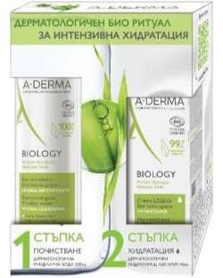 A-Derma Biology Комплект - Мицеларна вода и Лек крем, 200 + 40 ml (Лимитирано)