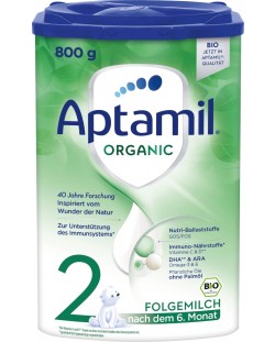Адаптирано мляко Aptamil - Organic 2, 6-12 месеца, 800 g