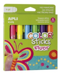 Комплект боички за рисуване APLI Kids - Гваш стик, 6 неонови цвята