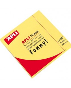 Самозалепващи листчета APLI - Жълт неон, 75 x 75 mm, 100 броя