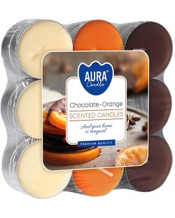 Ароматни чаени свещи Bispol Aura - Шоколад и портокал, 18 броя