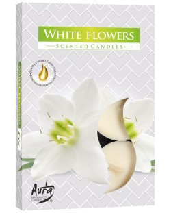 Ароматни чаени свещи Bispol Aura - White Flowers, 6 броя