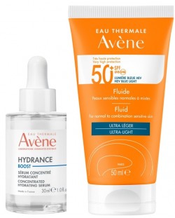 Avène Hydrance & Sun Комплект - Серум-концентрат Boost и Слънцезащитен флуид, SPF50+, 30 + 50 ml
