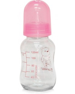 Стъклено Шише Baby Care - Розово, 120 ml