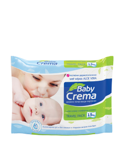 Мокри кърпички Baby Crema - Алое вера, 15 броя