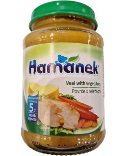 Бебешко пюре Hamanek - С телешко, зеленчуци и картофено пюре, 6 m+, 190 g