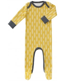 Бебешка цяла пижама с ританки Fresk - Havre vintage, жълта, 6-12 месеца