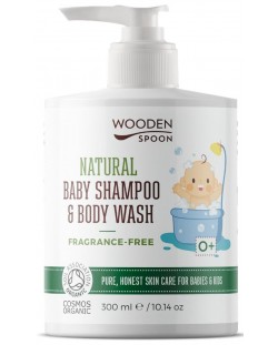Бебешки натурален шампоан за коса и тяло Wooden Spoon - Без аромат, 300 ml