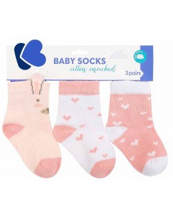 Бебешки чорапи с 3D уши Kikka Boo - Rabbits in Love, 6-12 месеца, 3 чифта