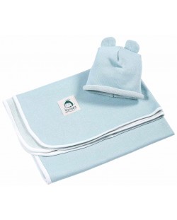 Бебешко одеяло Shushulka - С подарък шапка, 70 х 100 cm, синьо