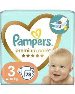 Бебешки пелени Pampers Premium Care - Размер 3, 6-10 kg, 78 броя