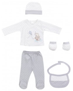 Бебешки комплект за изписване Interbaby - 5 части, 0-6 м, сив