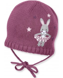 Бебешка плетена шапка Sterntaler - Със зайче, 39 cm, 3-4 месеца, тъмнорозова