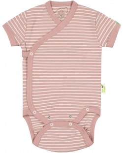 Бебешко боди на райе Bio Baby - Органичен памук, 56 сm, 1-2 месеца, розово