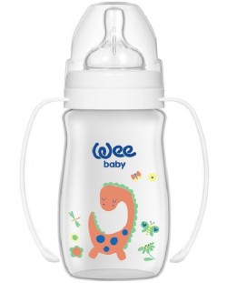 Бебешко шише с дръжки Wee Baby Classic Plus, 250 ml, бяло с динозавър