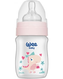 Бебешко шише Wee Baby Classic Plus, PP, 150 ml, розово с динозавър