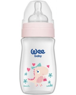 Бебешко шише с широко гърло Wee Baby Classic Plus, PP, 250 ml., бял динозавър