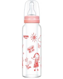 Бебешко шише от топлоустойчиво стъкло Wee Baby Classic, 240 ml, розово