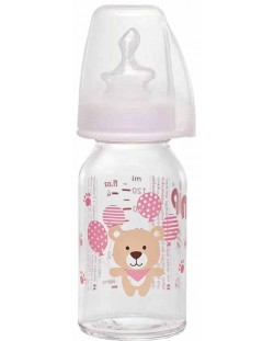 Бебешко стъклено шише NIP - Flow S, 0-6 м, 125 ml, girl 