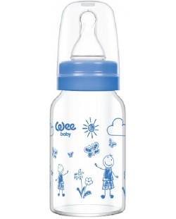 Бебешко шише от топлоустойчиво стъкло Wee Baby Classic, 120 ml, синьо