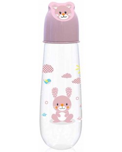 Бебешко шише Lorelli - Animals, с релефна капачка, Blush Pink, 250 ml  