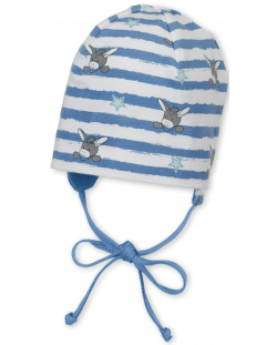 Бебешка шапка с UV 50+ защита Sterntaler - На магаренца, 43 cm, 5-6 месеца, бяло-синя