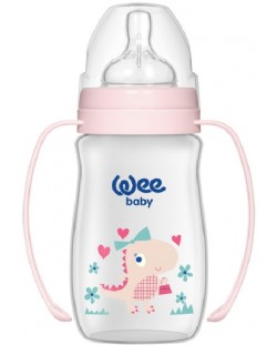 Бебешко шише с дръжки Wee Baby Classic Plus, PP, 150 ml, розово с динозавър