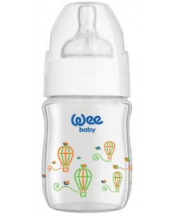 Бебешко шише от топлоустойчиво стъкло Wee Baby Classic Plus, 120 ml, бяло