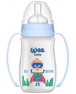 Бебешко шише с дръжки Wee Baby Classic Plus, 250 ml, синьо с момче