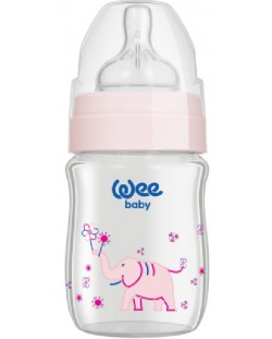 Бебешко шише от топлоустойчиво стъкло Wee Baby Classic Plus, 120 ml, розово