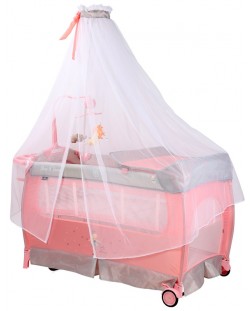 Бебешка кошара на 2 нива Lorelli - Sleep' N Dream, с балдахин, розова