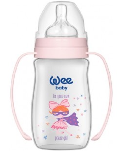 Бебешко шише с дръжки Wee Baby Classic Plus, 250 ml, розово с момиче