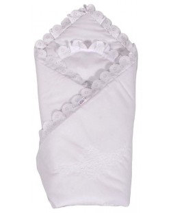 Бебешка пелена за изписване New Baby - С дантела, 80 х 80 cm, бяла