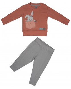 Бебешки комплект от 2 части Rach - Bunny Love, 80 cm, червен