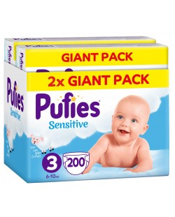 Бебешки пелени Pufies Sensitive 3, 6-10 kg, 200 броя