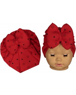 Бебешка шапка тип тюрбан NewWorld - Червена на звездички