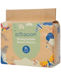 Бебешки бамбукови пелени Eco Boom - Pure, размер 5, 28 броя
