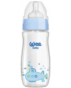 Бебешко шише от топлоустойчиво стъкло Wee Baby Classic Plus -  280 ml, синьо