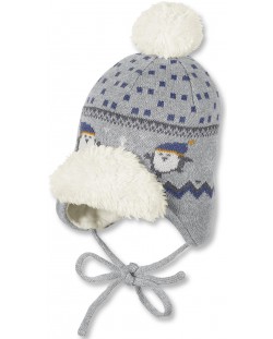 Бебешка зимна шапка Sterntaler - На пингвинчета, 47 cm, 9-12 месеца, сива