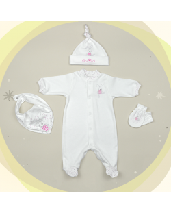 Бебешки комплект For Babies - Зайче, 4 части, 1-3 месеца