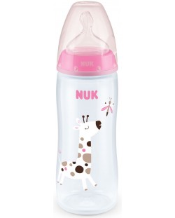 Бебешко шише Nuk First Choice - Temperature control, 360 ml, розово, жираф
